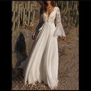 Flower Flared Sleeve Chiffon Evening Dress